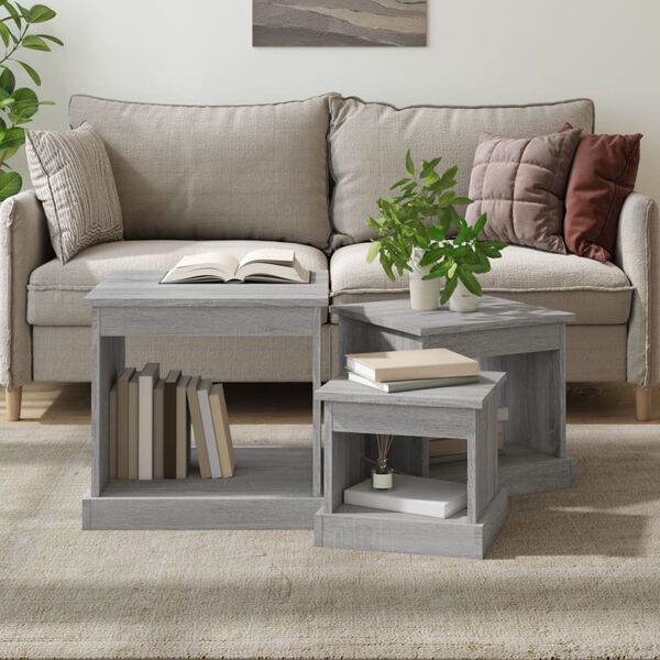 vidaXL Coffee Table Set of 3 Grey sonoma Engineered wood Stackable