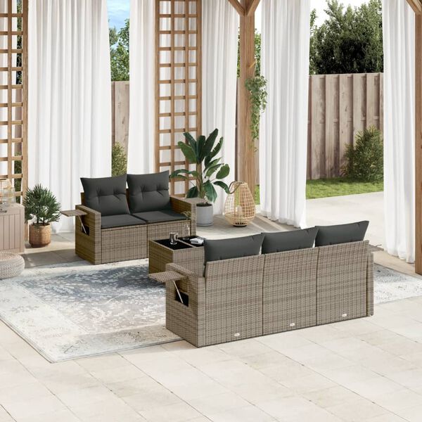 vidaXL Garden Sofa Set Grey Poly Rattan, Powder-Coated Steel, Tempered Glass