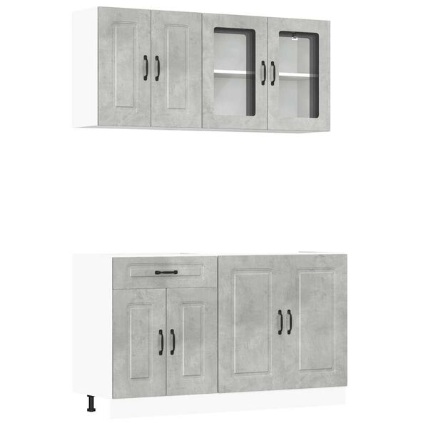 vidaXL Kitchen Cabinet Set Concrete grey Engineered wood and glass