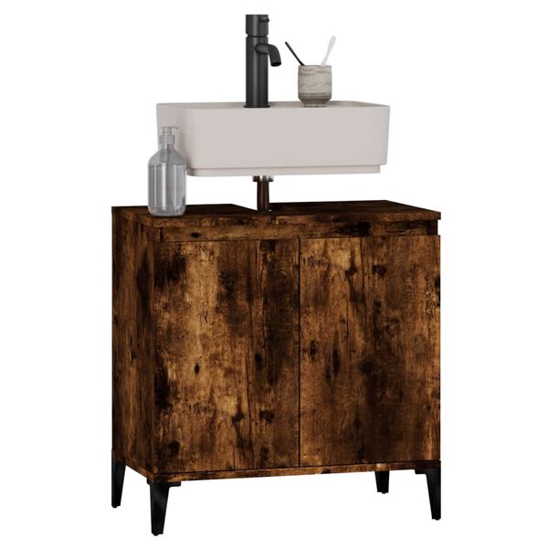 vidaXL Sink Cabinet Smoked Oak Engineered wood, metal Medium