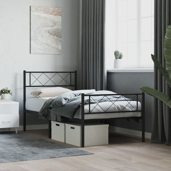 vidaXL Metal Bed Frame Black Powder-coated steel Twin Metal Bed Frame