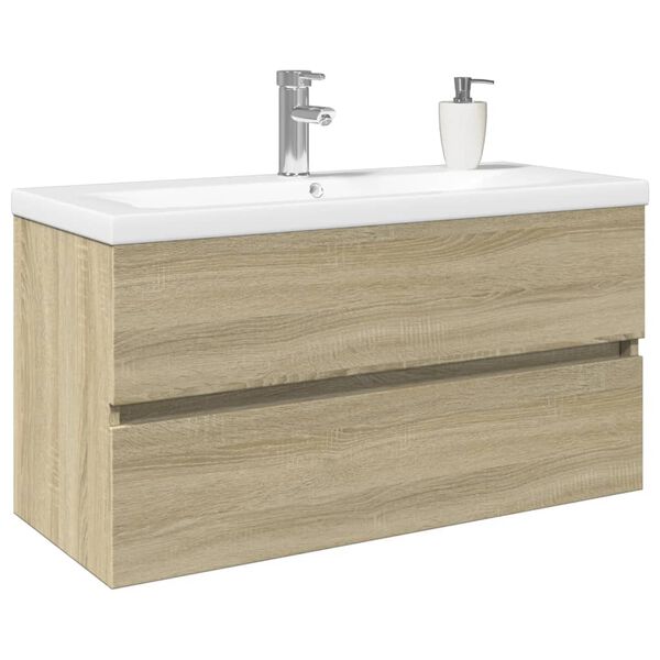 vidaXL Bathroom Furniture Set Sonoma oak, White Engineered wood, Ceramic