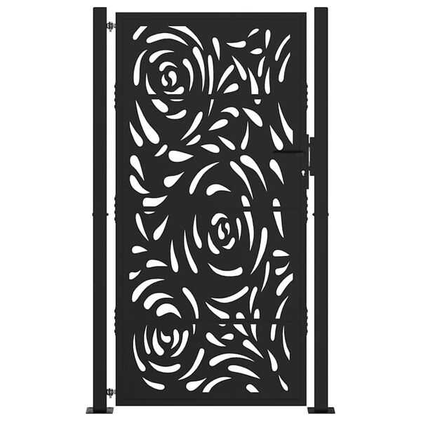 vidaXL Garden Gate Black 39.4x68.9" Steel Flame  Design
