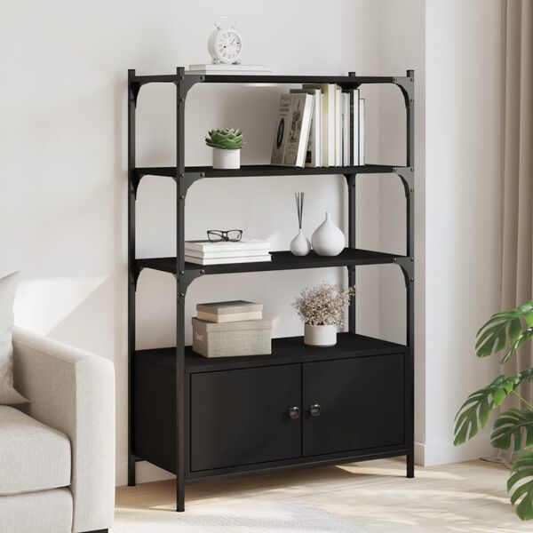 vidaXL Bookcase Black Engineered wood, metal Medium Adjustable Feet