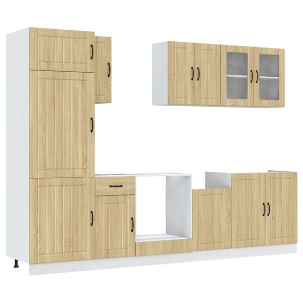 vidaXL Kitchen Cabinet Set Sonoma oak Engineered wood and glass Large