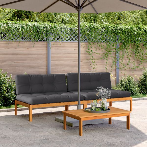 vidaXL Garden Pallet Middle Sofa Anthracite, Natural Wood