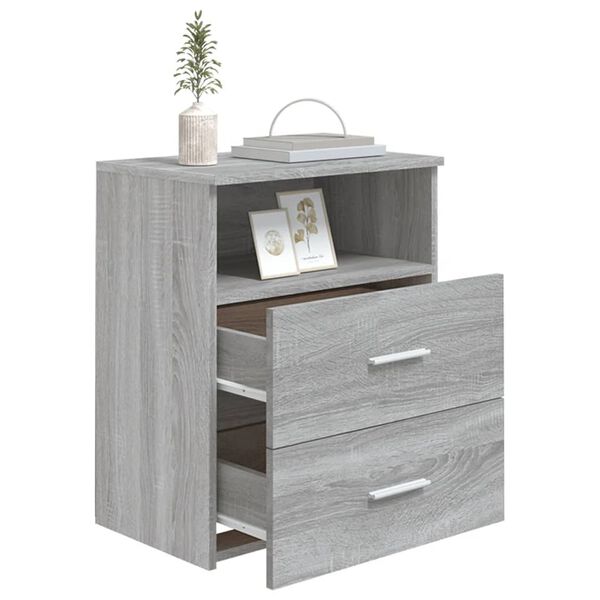vidaXL Bed Cabinet Set of 2 Grey sonoma Engineered wood