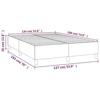 Product dimensions diagram for bed frame showing length, width, height in cm and inches
