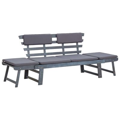 vidaXL Patio Bench with Cushions 2-in-1 74.8" Gray Solid Acacia Wood