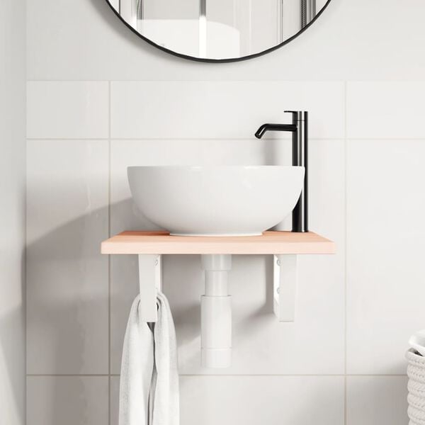 vidaXL Basin Shelf Wall Mounted Steel and Solid Wood Oak