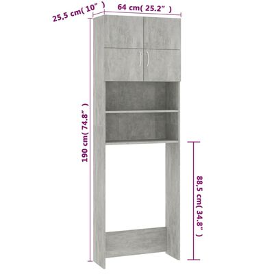 vidaXL Washing Machine Cabinet Concrete Gray 25.2"x10"x74.8" Engineered Wood