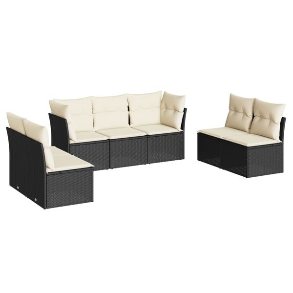 vidaXL 7 Piece Patio Sofa Set with Cushions Black Poly Rattan