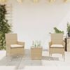 vidaXL 3 Piece Bistro Set with Cushions Beige Poly Rattan and Glass
