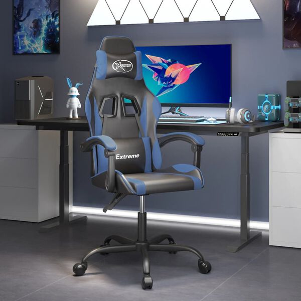 vidaXL Gaming Chair Black and Blue Faux leather, Metal, Plywood Medium