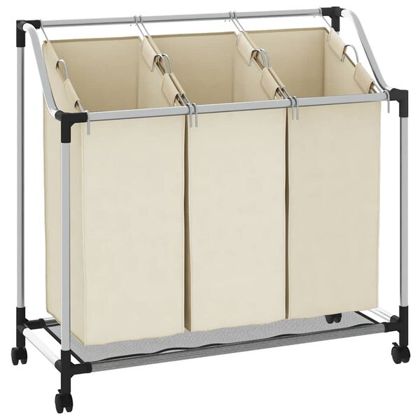 vidaXL Laundry Sorter with 3 Bags Cream Steel