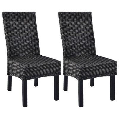 Vidaxl Dining Chairs 2 Pcs Black Kubu, Black Wood And Wicker Dining Chair