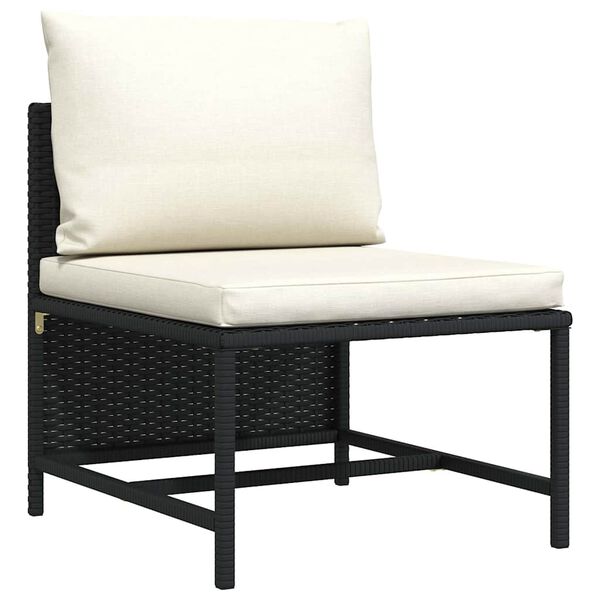 vidaXL Middle Sofa Black PE rattan, powder-coated steel Medium Modular
