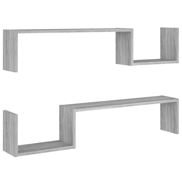 vidaXL Wall Shelf Set of 2 Grey Sonoma Engineered Wood Standard