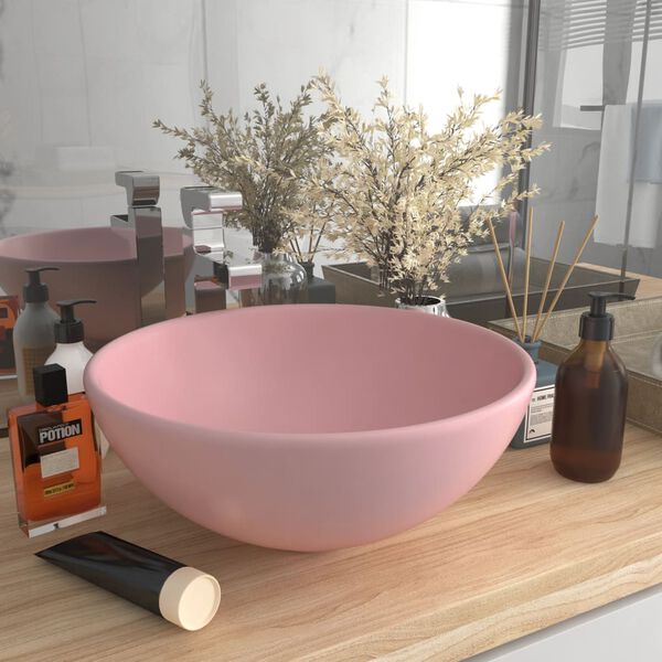 vidaXL Luxury Bathroom Basin Round Matt Pink 12.8x5.5" Ceramic
