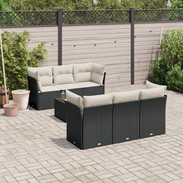 vidaXL Garden Sofa Set Black with Cream White Cushions