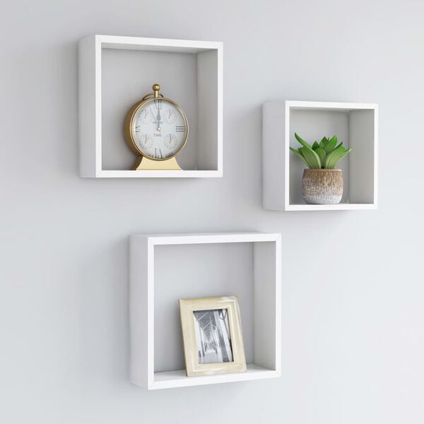 vidaXL Wall Cube Shelf Set of 3 White MDF Small Wall Cube Shelf