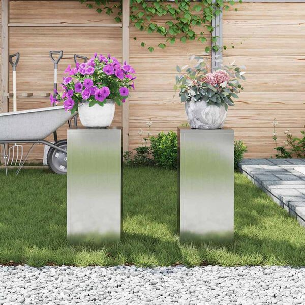 vidaXL Plant Stand 2 pcs Silver 9.45 x 9.45 x 21.65 in