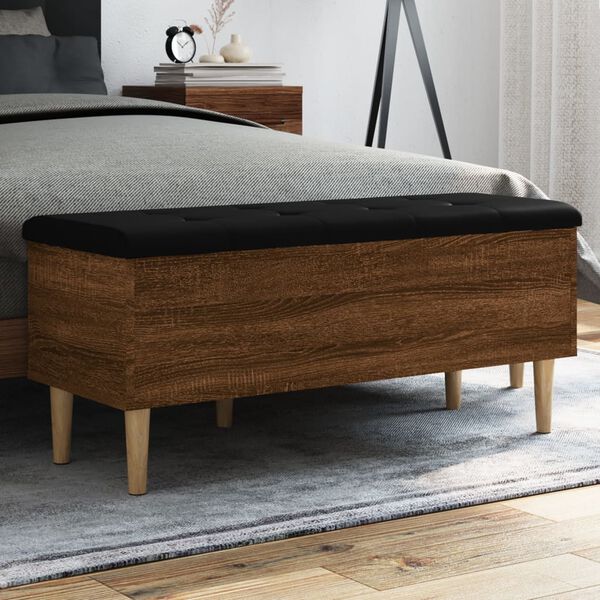 vidaXL Storage Bench Brown Oak Engineered Wood, Faux Leather Cushion