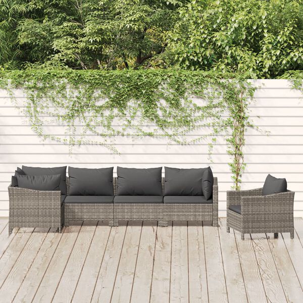 vidaXL Garden Lounge Set Grey Poly Rattan and Powder-Coated Steel