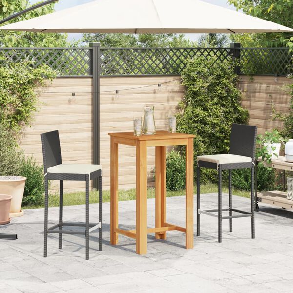 vidaXL Garden Bar Set Black Solid Acacia wood Three-piece set