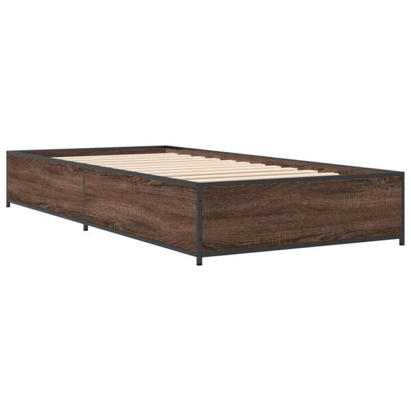 vidaXL Bed Frame Brown Oak Engineered Wood, Metal, Plywood Single Tough