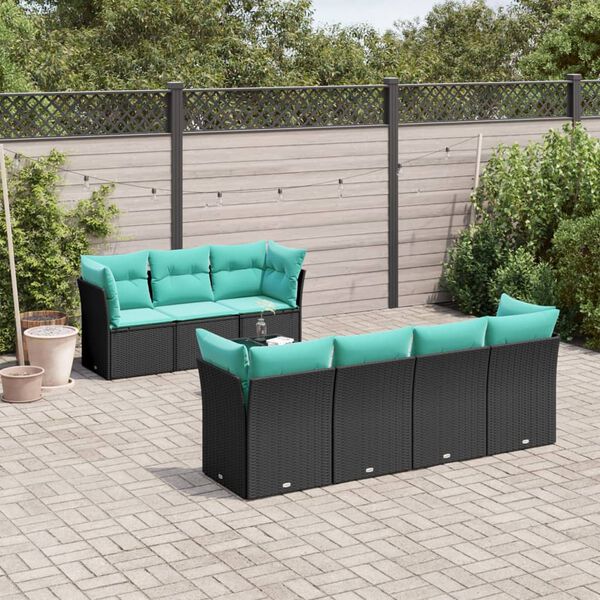vidaXL 8 Piece Patio Sofa Set with Cushions Black Poly Rattan