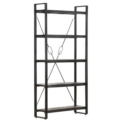 vidaXL 5-Tier Bookcase Black 35.4"x11.8"x70.9" Solid Mango Wood