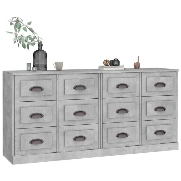 vidaXL Sideboard Set of 2 Concrete Grey Engineered Wood Sideboard