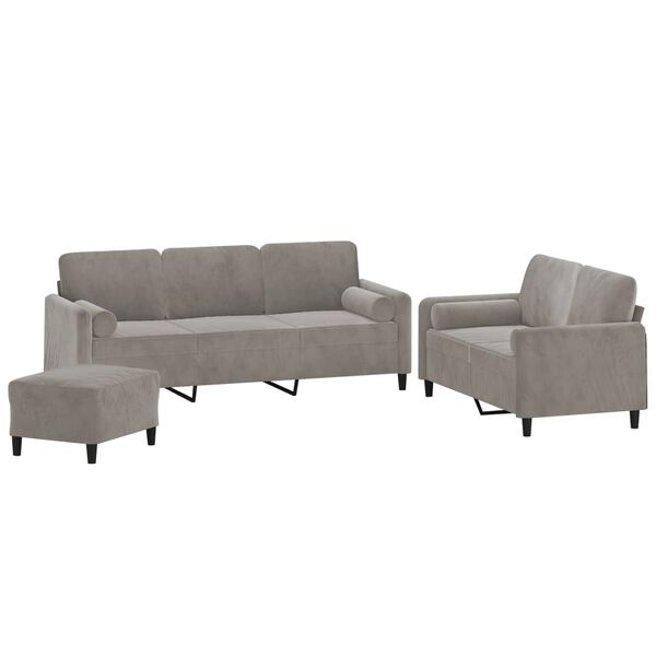 vidaXL 3 Piece Sofa Set with Throw Pillows&Cushions Light Gray Velvet