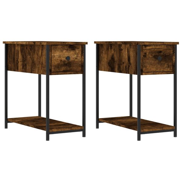 vidaXL Bedside Cabinet Set of 2 Smoked Oak Engineered wood, iron