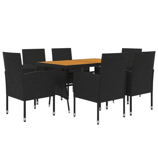 vidaXL Outdoor Dining Set Black PE rattan, steel, solid acacia wood