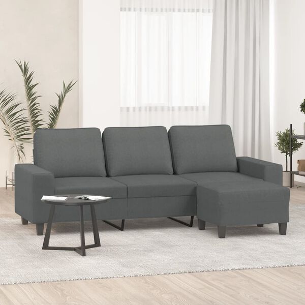 vidaXL 3-seater Sofa With Footstool Dark grey