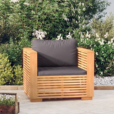 vidaXL Patio Sofa Chair with Dark Gray Cushions Solid Wood Teak