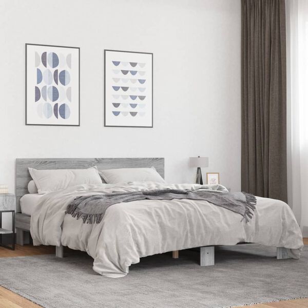 vidaXL Bed Frame Grey Sonoma |Engineered wood and metal with plywood slats