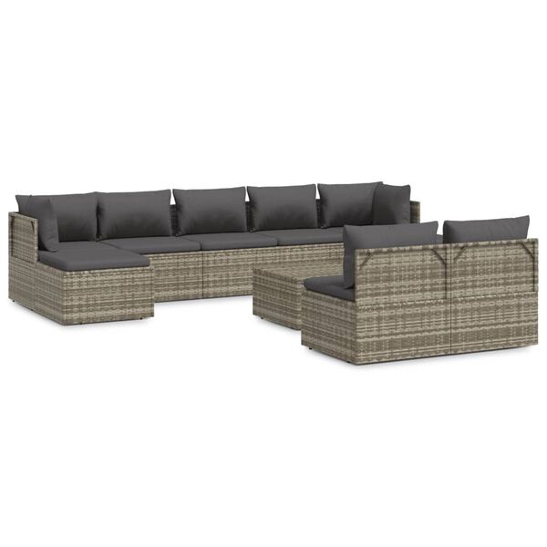 vidaXL Garden Lounge Set Grey PE rattan, powder-coated steel, polyester, PVC
