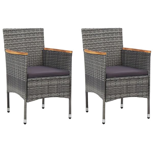 vidaXL Rattan Chair Set of 2 Grey Poly rattan Standard Ergonomic