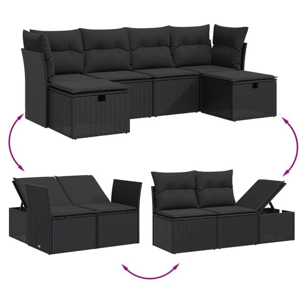 vidaXL Garden Sofa Set Black PE Rattan, Powder-coated Steel 6 Piece Set