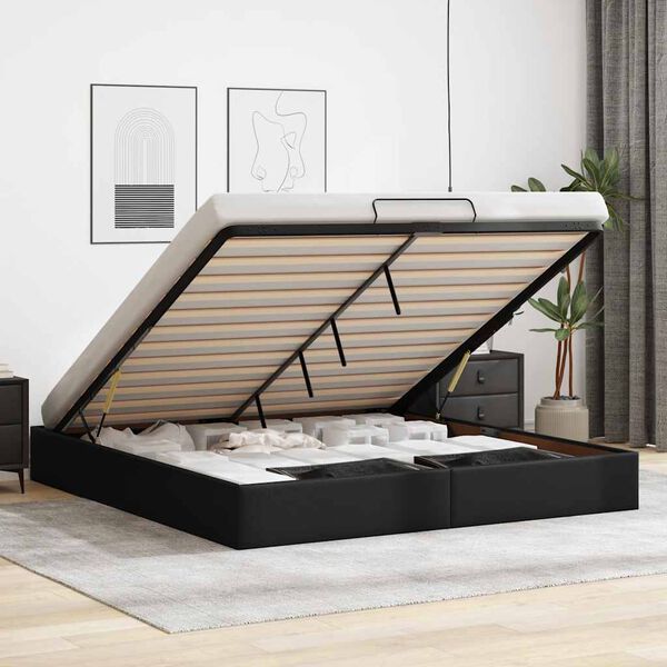 vidaXL Ottoman Bed Frame Black Faux leather, Metal, Plywood, Engineered wood