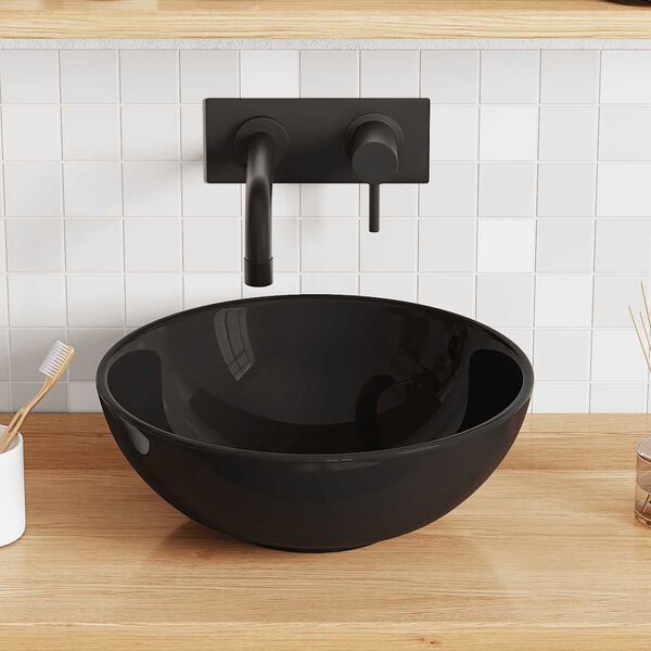 vidaXL Wash Basin Gloss Black Ø11.0x3.9" Ceramic