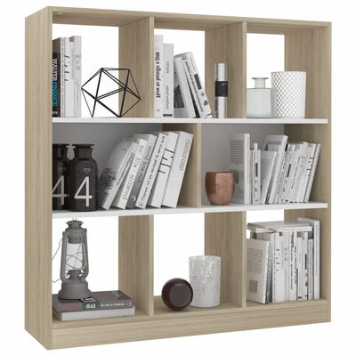 vidaXL Book Cabinet White and Sonoma Oak 38.4"x11.6"x39.4" Chipboard