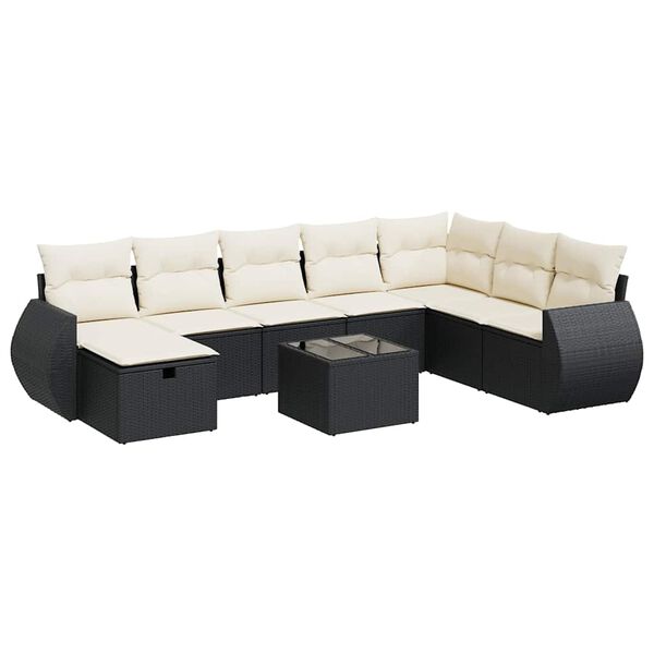 vidaXL Garden Sofa Set Black for frame, Cream white for cushions
