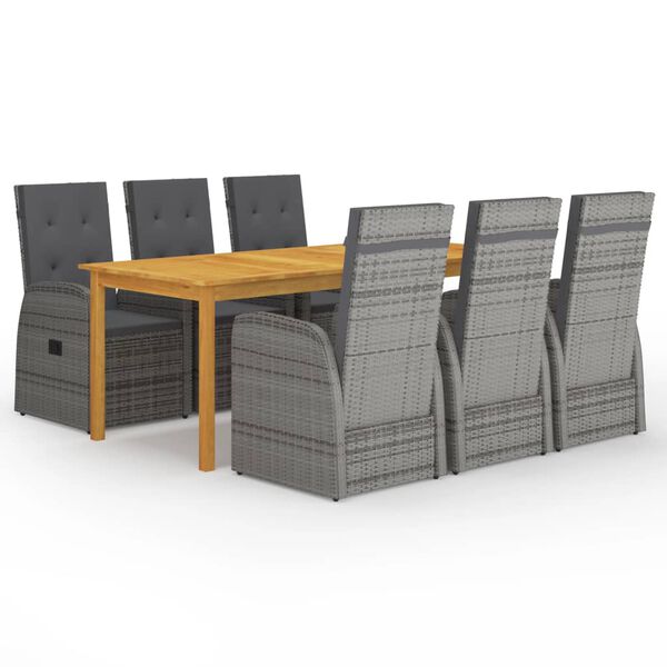 vidaXL Dining Set Grey Solid Acacia wood Large Adjustable Armrests