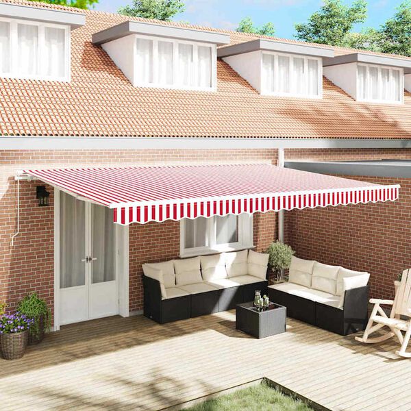 vidaXL Retractable Awning Red and White 196.85" x 118.11