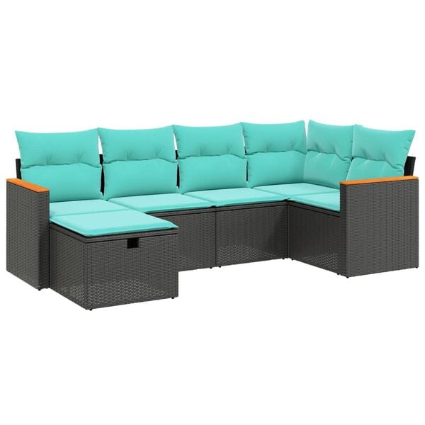 vidaXL Garden Sofa Set Black, Blue PE rattan, powder-coated steel 6 Piece