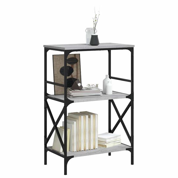 vidaXL Bookcase Gray Sonoma Engineered wood, metal 3-Tier